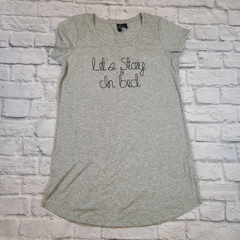 Cynthia Rowley Gray Cotton Jersey Let's Stay in Bed Sleep Shirt Nightgown M